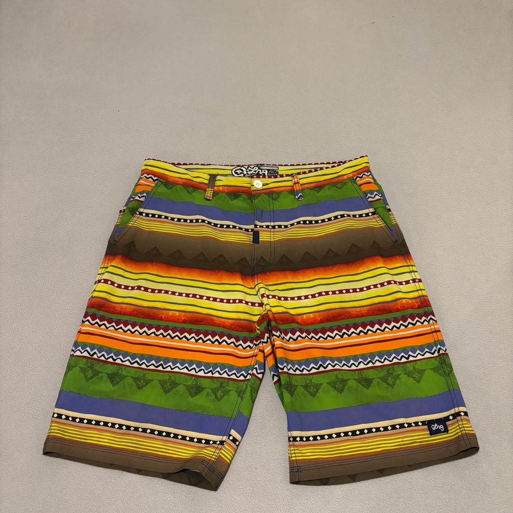 LRG Mens Board Shorts Size 34 Multi Color Geometric Tribal Stripe Walk Shorts